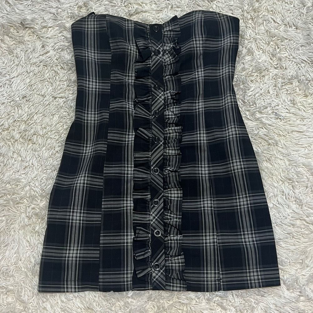 Black and white plaid tube dress